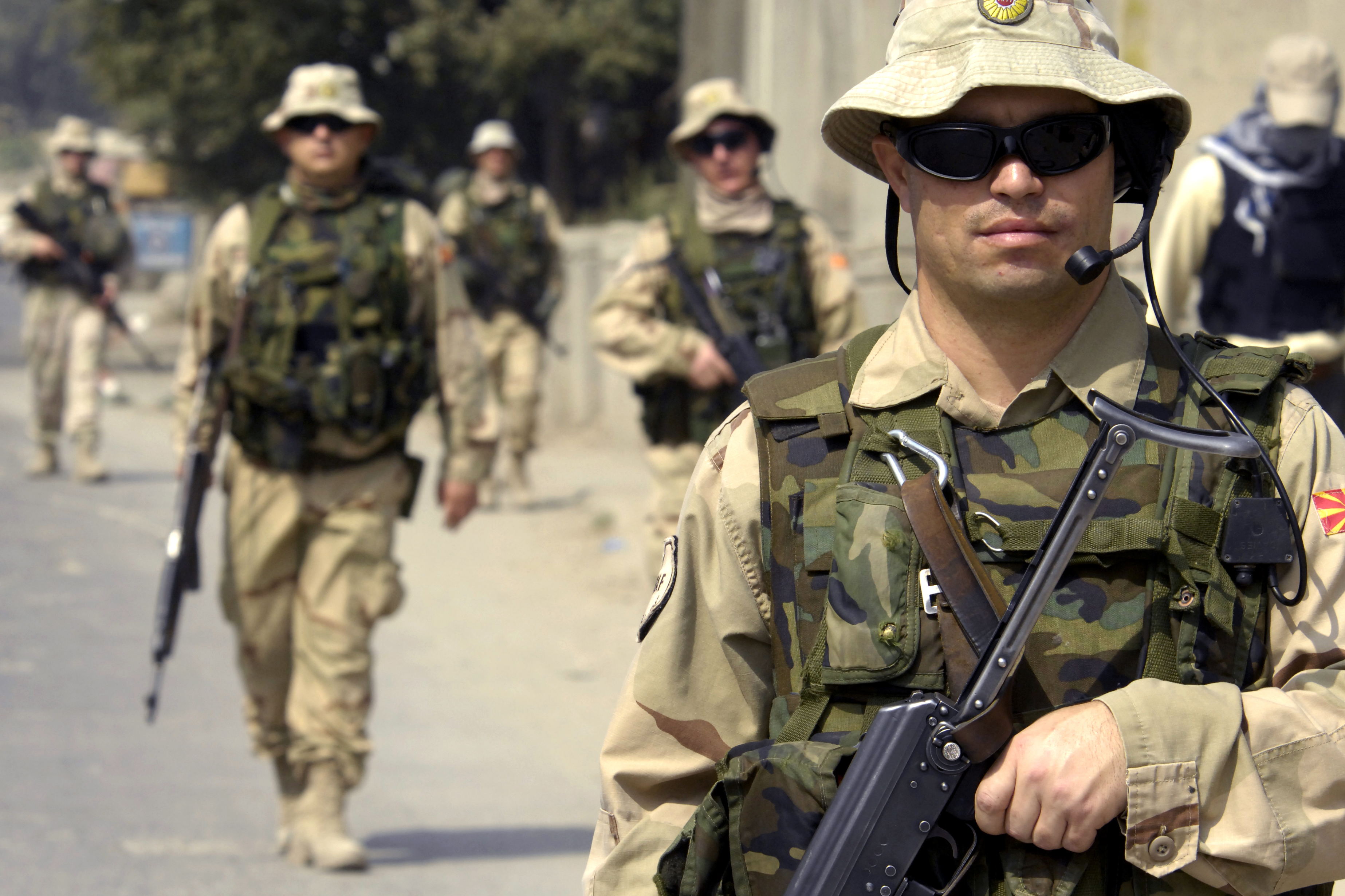 Macedonian soldiers assigned to the International Security Assistance Force patrol around Kabul, Afghanistan, Oct. 1, 2008